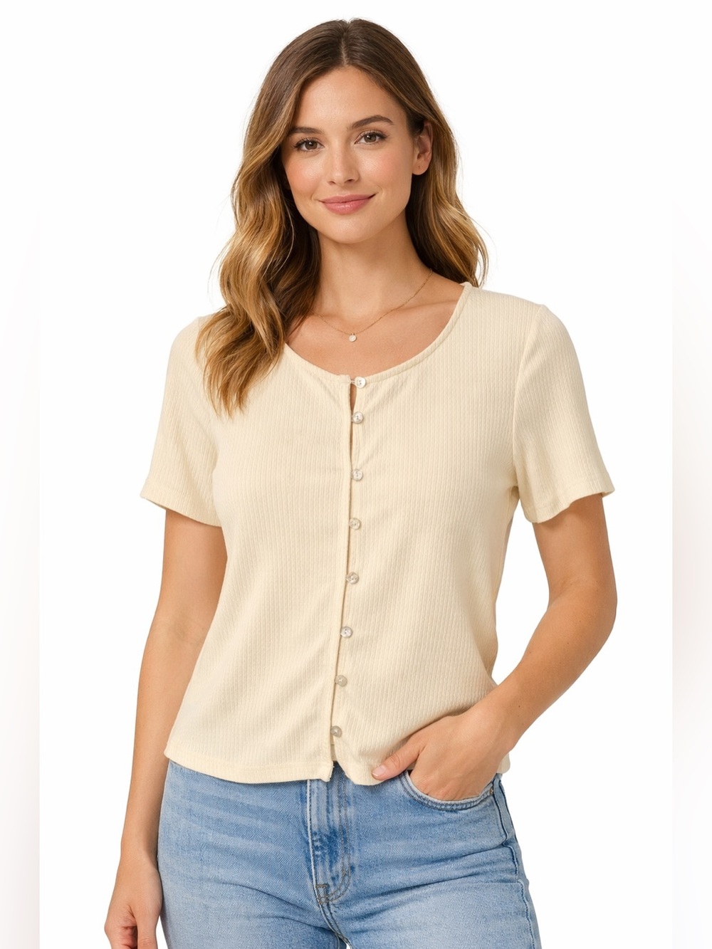 OGL Off White Casual Button up Size Medium NWT